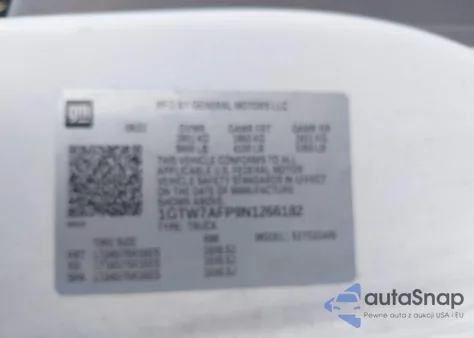 2022 GMC Savana Cargo Rwd 2500 Regular Wheelbase Work Van z USA, uszkodzony, nr VIN 1GTW7AFP9N1266182